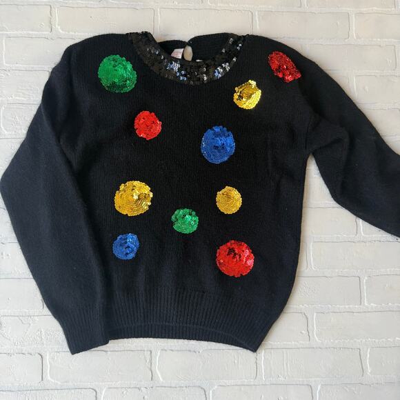 Karen Scott Vintage Christmas Sequin Black Sweater Silk Rabbit Hair sz M - Picture 1 of 6
